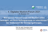 Vorschaubild 4. Digitales Myelom Forum – Was können Patient*innen mit Myelom selbst beitragen, um ihren Heilungsprozess zu unterstützen? (Prof. Dr. med. Franziska Jundt)