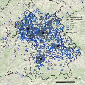 Karte von Bayern mit Angaben zur Krebsversorgung und white spots 