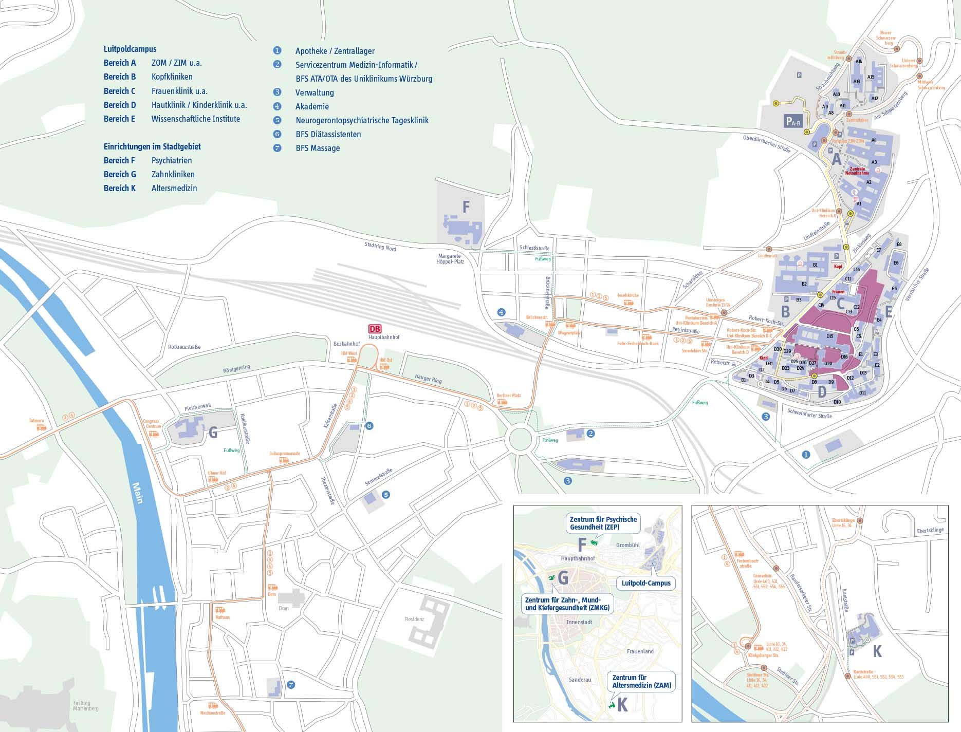 Gesamtlageplan / Karte Universitätsklinikum Würzburg