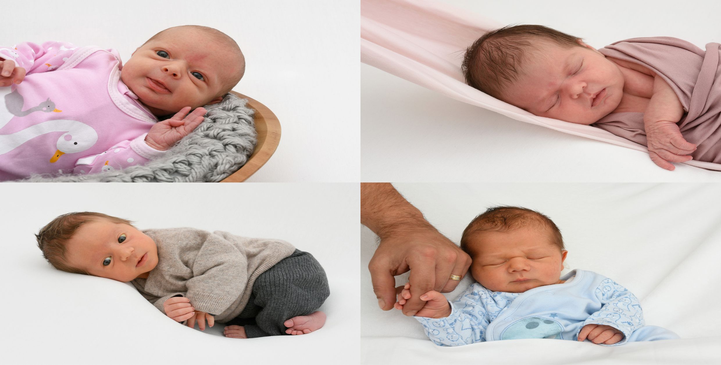 Eine kleine Auswahl der im Jahr 2022 an der Würzburger Universitäts-Frauenklinik geborenen Kinder.  Bilder (4): Baby Smile Fotografie GmbH & Co. KG