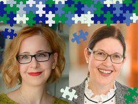 Collage mit Regina Taurines und Julia Geißler und Puzzleteilen in UKW-Farben. 