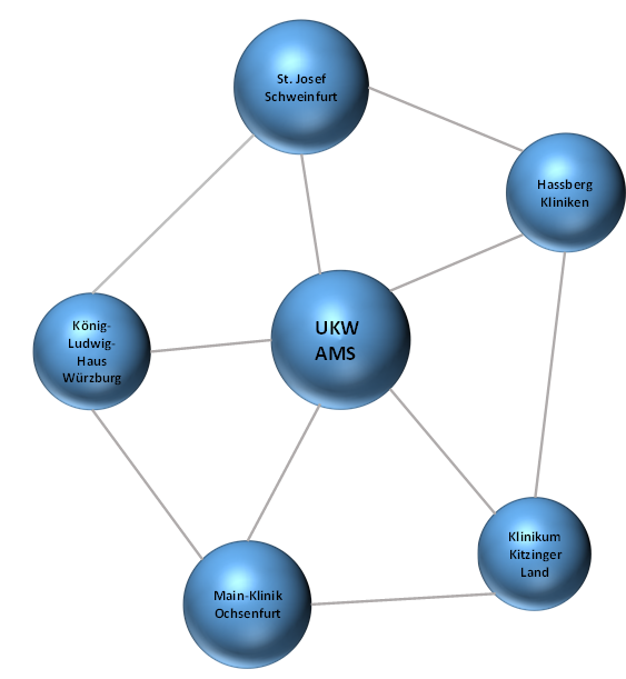 Graphik über die fünf Mitgliedseinrichtungen des AMS Netzwerks Mainfranken