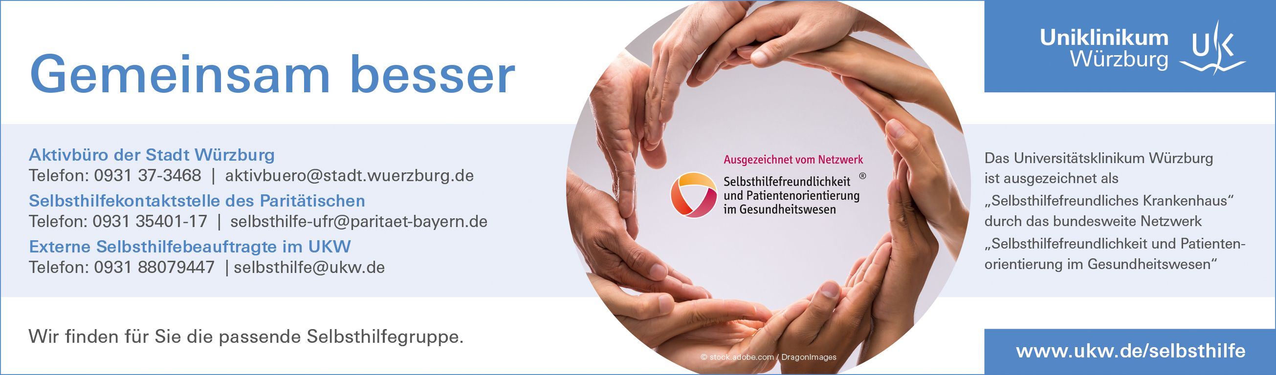 Gemeinsam besser, die Selbsthilfegruppen-Kontaktstellen von UKW und Stadt Würzburg.